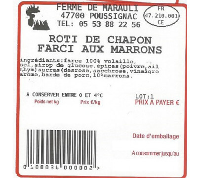 Rôti de Chapon aux marrons 1,4 kg - Précommande