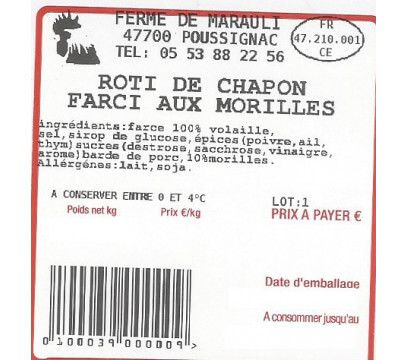 Rôti de Chapon aux morilles 1,4 kg - Précommande