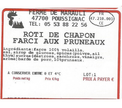 Rôti de Chapon aux pruneaux 2,2 kg - Précommande