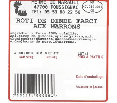 Rôti de dinde aux marrons - 2 kg -  Précommande