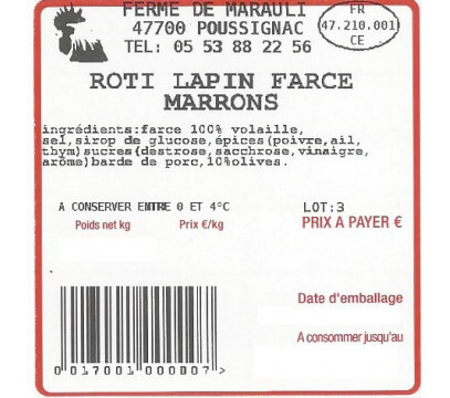 Rôti de lapin aux marrons 1 kg- Précommande