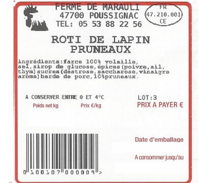 Rôti de lapin aux pruneaux 1 kg - Précommande