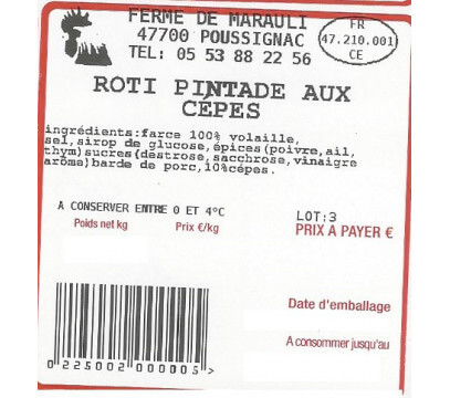 Rôti de pintade aux cèpes 1,2 KG - Précommande