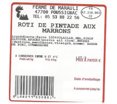 Rôti de pintade aux marrons 1,2 KG - Précommande