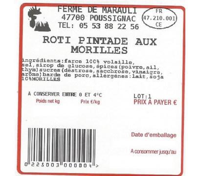 Rôti de pintade aux morilles 1,2 kg - Précommande