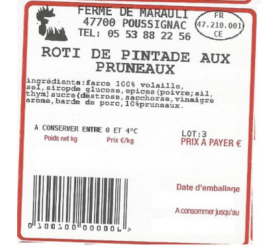 Rôti de pintade aux pruneaux 1,2 kg - Précommande