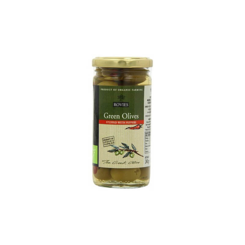 Olives Vertes Bio Farcies au Poivrons Rouges Rovies- Grèce
